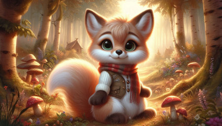 cartoon scene with little fox in the forest - illustration for childrenの写真素材