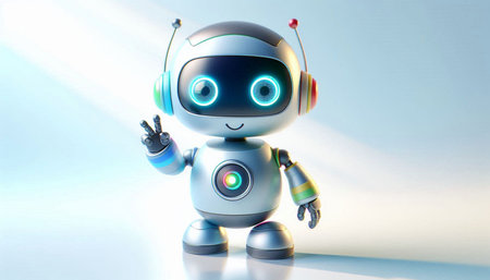 Cute little robot on a white background. 3D rendering.