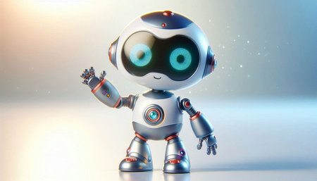 3d rendering of a cute robot on white background with lights effects