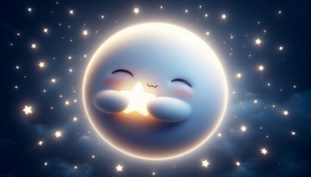 Cute kawaii kawaii snowman in the night sky