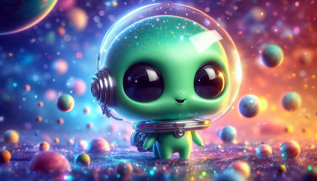 Alien in space. 3D illustration. Green alien on space background.