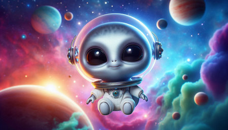 Astronaut in outer space with planets and stars. 3d rendering