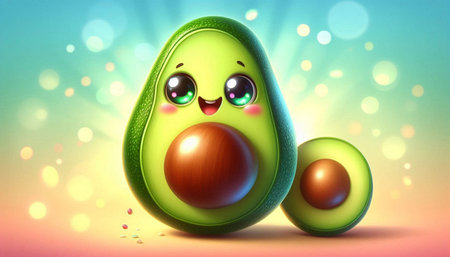 Funny Avocado character with eyes and mouth on a colorful background