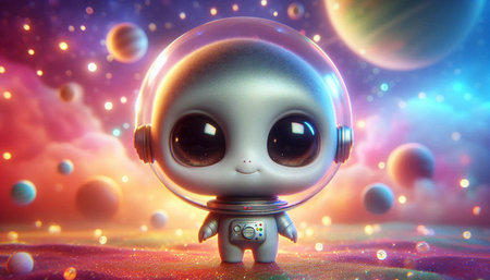 Astronaut in space with planets and stars. 3D rendering