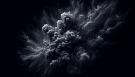 Black and white cloud with smoke on black background. 3D rendering