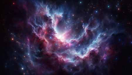 Nebula and galaxies in deep space. Science fiction art.