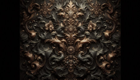 Vintage wood texture with floral pattern. 3d rendering illustration.