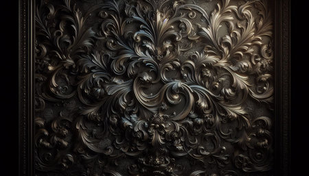 Luxury metal texture with floral pattern. 3d render illustration