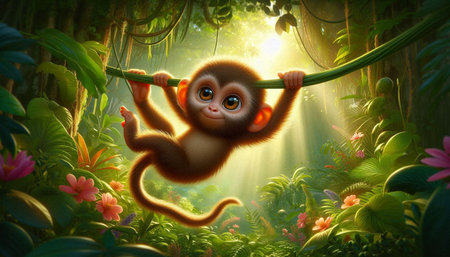 monkey in the jungle - 3d render with soft focus effect.の写真素材