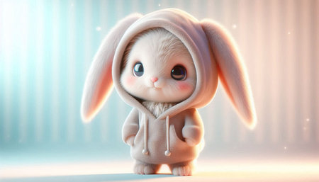 Cute little bunny with a wrench in his hand. 3D rendering.の写真素材
