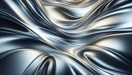 Metallic abstract wavy liquid background. 3d render illustration.の写真素材