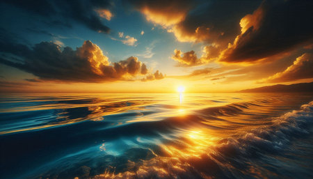 Beautiful seascape. Sunrise over the sea. 3d renderの写真素材