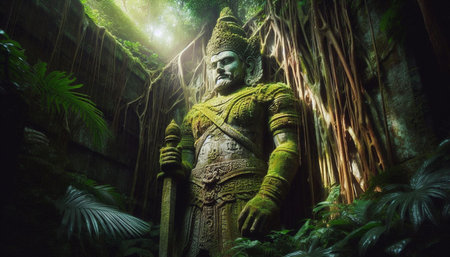 Ancient statue in the jungle of Ubud, Bali, Indonesia