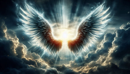 Angel wings in the sky. 3D rendering. Abstract background.