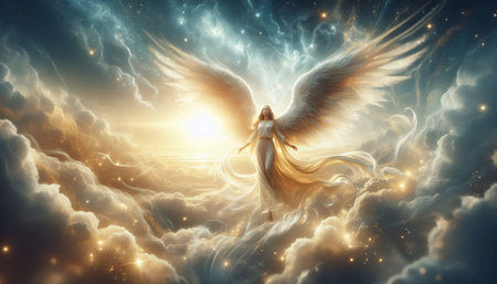 Angel flying in the sky. 3d rendering, 3d illustration.