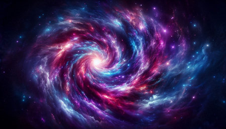Blue and purple spiral galaxy. Fantasy fractal texture. Digital art. 3D rendering.