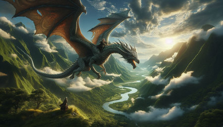 dragon in the mountains. 3d render of dragon in the mountains
