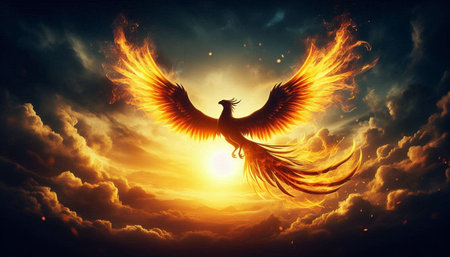 Eagle flying in the sky with sun at background. 3d rendering
