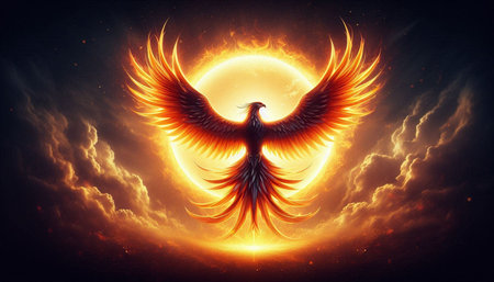 3d rendering of an eagle flying in the background of the sun