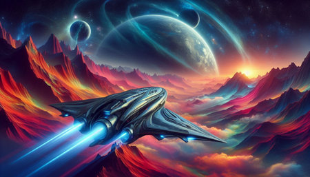 Fantasy alien planet in space. 3D illustration of a fantasy alien planet.の写真素材