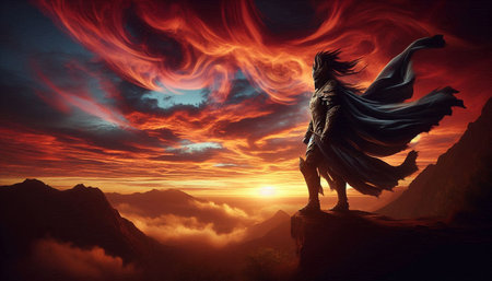 3d illustration of a fantasy warrior in the middle of the mountains