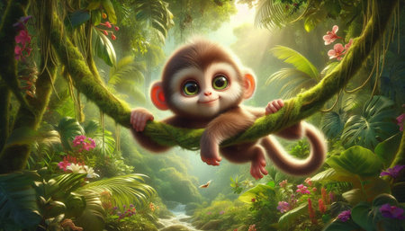 monkey in the jungle - 3d render illustration of a cute animal