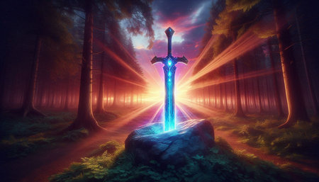 Cross in the forest. 3d rendering. Computer digital drawing.の写真素材