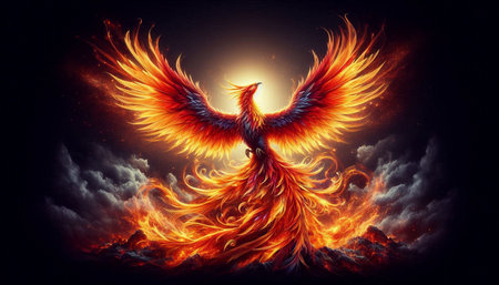 3d rendering of a bird in fire on a dark background.