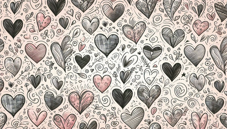 Valentine's day hand drawn doodle hearts background.