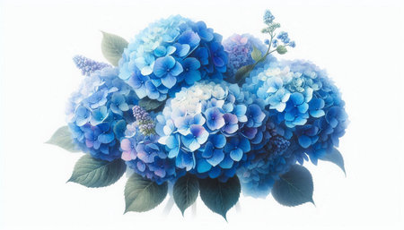 Blue hydrangea flower bouquet isolated on white background.