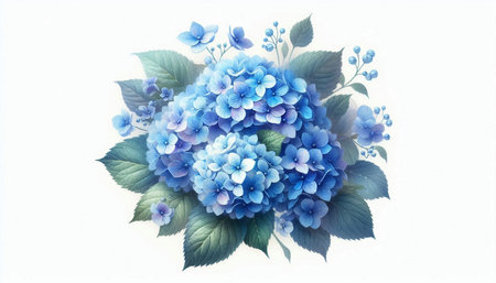 Blue hydrangea flowers on a white background. Watercolor illustration.の写真素材