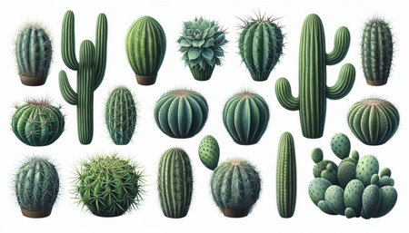 Collection of cactus isolated on white background. 3d illustration.