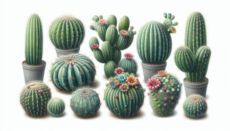 Cactus collection isolated on white background. Collection of cactuses.