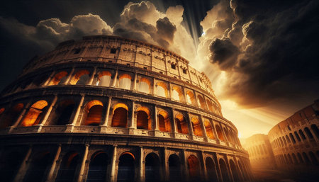 Colosseum in Rome at sunset, Italy. 3D rendering