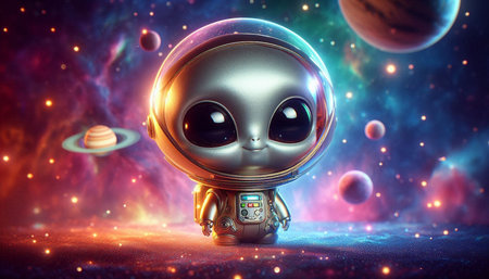 Astronaut in outer space with planets and stars. 3D rendering