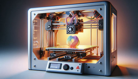 3D printer in action close-up. 3D rendering.