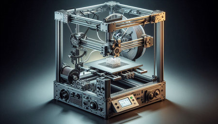 3d rendering of a 3D printer working on a black background