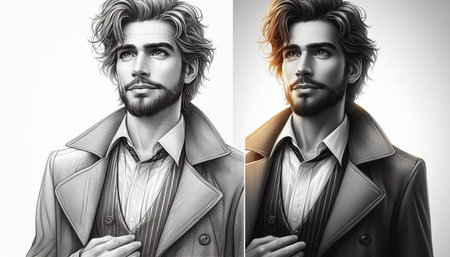 Collage of three portraits of a handsome man with a stylish hairstyle