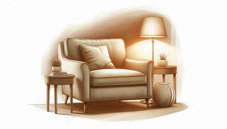 Comfortable armchair with pillows in the interior. 3D renderingの写真素材