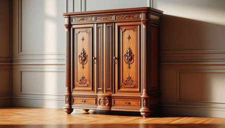 Classic interior with wooden chest of drawers. 3d render illustrationの写真素材