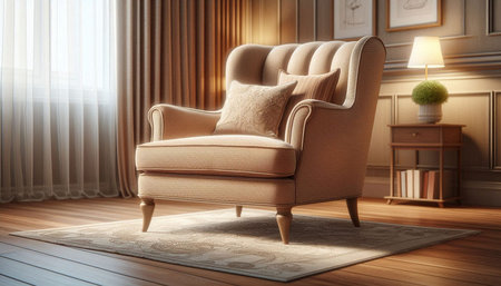 Comfortable armchair in the interior. 3D rendering. Vintage style.の写真素材