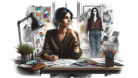 Portrait of a beautiful fashion designer sitting at her desk in the office