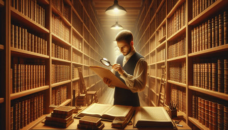 Young man reading a book in the library. Education and knowledge concept.