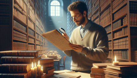 Young man reading a book in a library. 3D rendering.