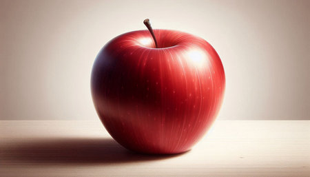 Red apple on wooden table and white background. 3d illustration.
