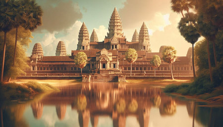 Angkor Wat Temple, Siem Reap, Cambodia. Vintage style.
