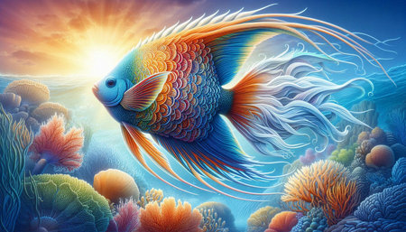 Colorful fish on a background of the sea. 3d render