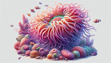 3d illustration of anemone in the ocean with corals