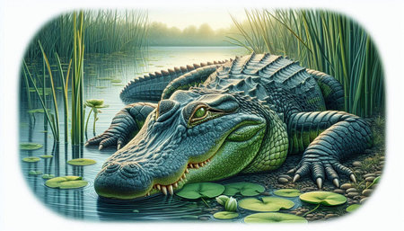 Crocodile swimming in the lake. 3D illustration.の写真素材