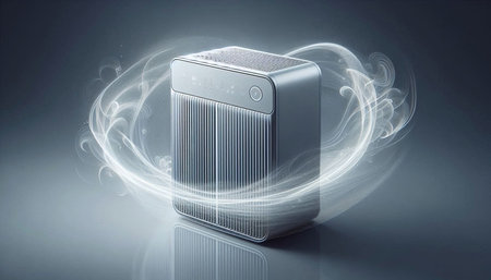 Digital composite of Air conditioner against blue background with lights and flare